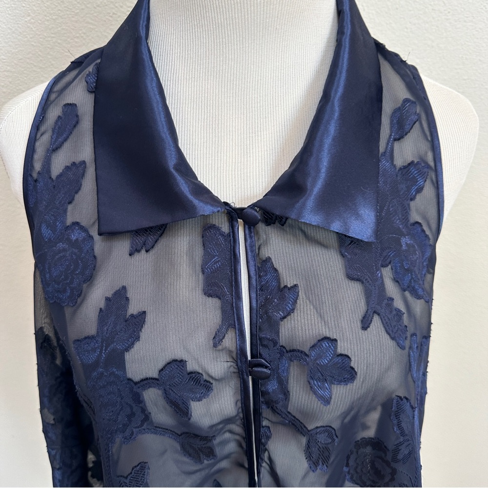 VTG California Dynasty 80s‎ Pajama  Tank Top Blue Burnt Velvet Women’s Sz Medium - Picture 4 of 6